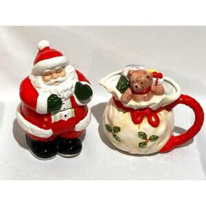 Vintage Lillian Vernon Santa & Toy Bag •Creamer•Lidded Sugar Set Collector MCM